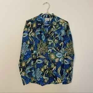 CHICO'S shirt Size 0 100% Silk LOOK FOR THE LITTLE TURTLES!